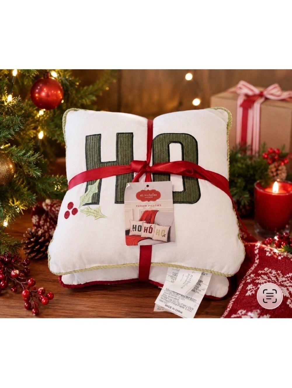 NWT St Nicholas Sq. Embroidered Christmas Festive Holiday Throw Pillows Set of 3